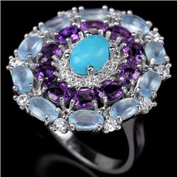 Natural Turquiose & Multi Gem Ring