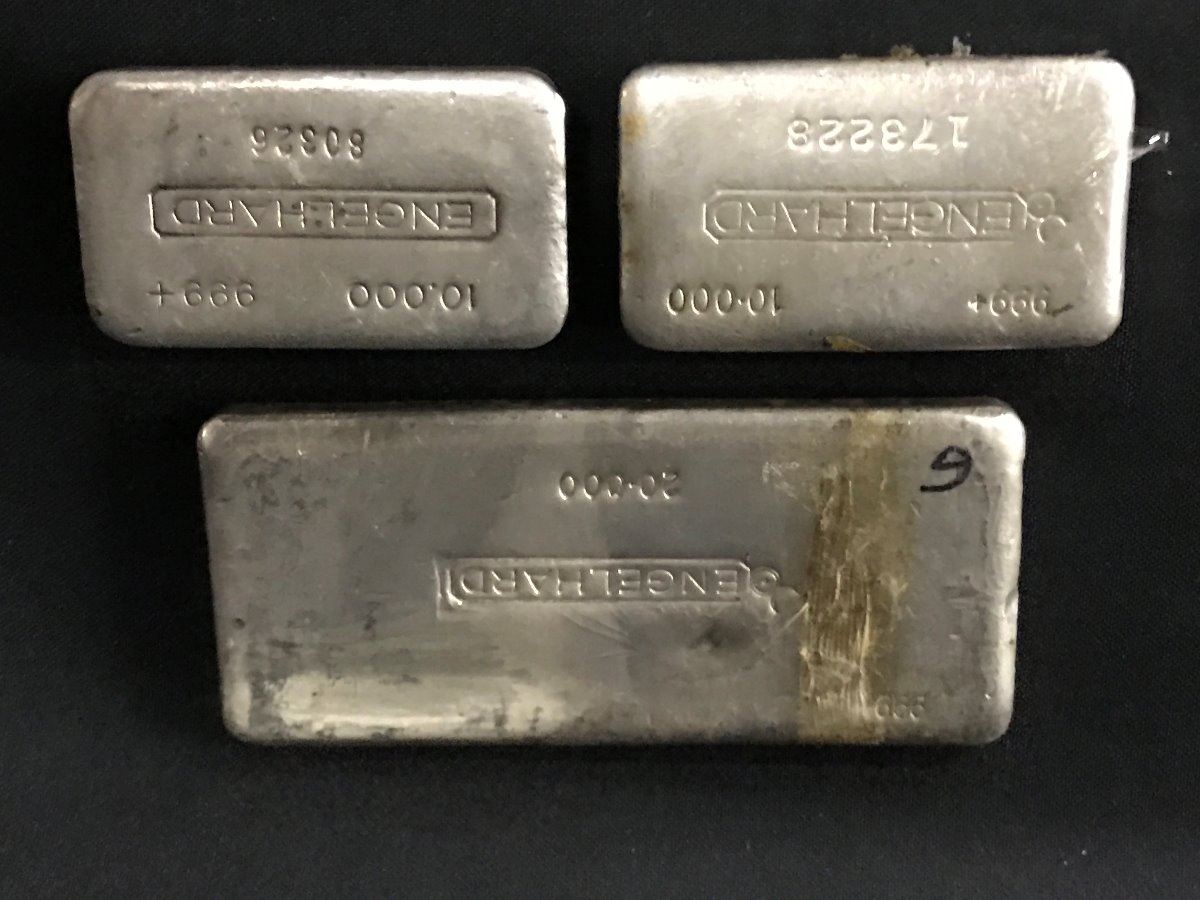 Engelhard Twenty Ounce Silver Bar And 2 X Engelhard Ten Ounce Silver Bars 40 Total Ounces Of