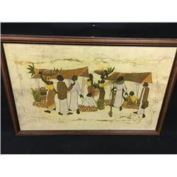 AFRICAN THEMED LOT WITH FRAMED ART AND LARGE AFRICAN AREA RUG