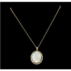 35.75 ctw Opal and Diamond Pendant With Chain - 14KT Yellow Gold