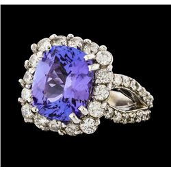 5.34 ctw Tanzanite and Diamond Ring - 14KT White Gold