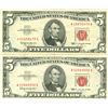 Image 1 : 1963 $5 VG/XF Red Seal Note Lot of 2