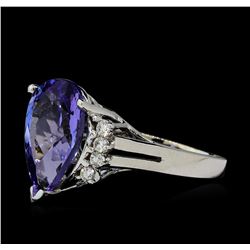 4.98 ctw Tanzanite and Diamond Ring - 14KT White Gold