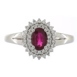 0.64 ctw Ruby and Diamond Ring - 14KT White Gold