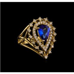 14KT Yellow Gold 1.69 ctw Tanzanite and Diamond Ring