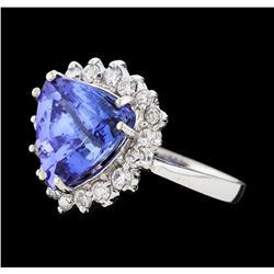 5.16 ctw Tanzanite and Diamond Ring - 14KT White Gold