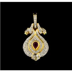 0.60 ctw Ruby, Emerald and Diamond Pendant - 18KT Yellow Gold