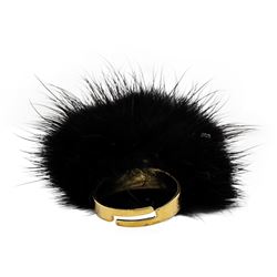 Mink Fur Adjustable Ring - Gold Plated