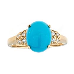 2.41 ctw Turquoise and Diamond Ring - 10KT Yellow Gold