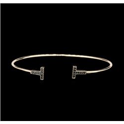 Black CZ Double T Bangle Bracelet - Rose Gold Plated