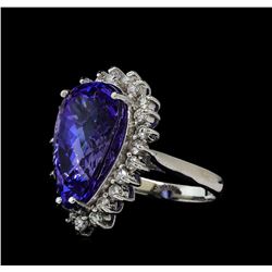 12.46 ctw Tanzanite and Diamond Ring - 14KT White Gold