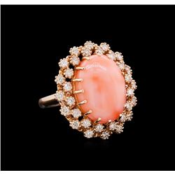 9.60 ctw Pink Coral and Diamond Ring - 14KT Rose Gold