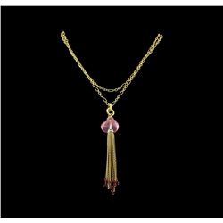 25.30 ctw Multi Gemstone and Diamond Pendant With Chain - 18KT Yellow Gold