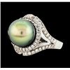 Image 1 : Pearl and Diamond Ring - 14KT White Gold