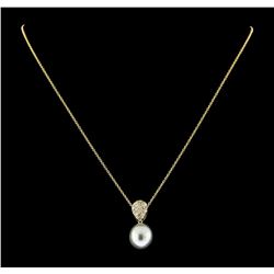 Pearl and Diamond Pendant With Chain - 14KT Yellow Gold