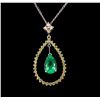 Image 1 : 2.18 ctw Emerald and Diamond Pendant With Chain - 14KT White Gold