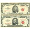 Image 1 : 1963 $5 VG/XF Red Seal Note Lot of 2