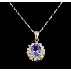 2.62 ctw Tanzanite and Diamond Pendant With Chain - 14KT Yellow Gold