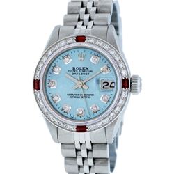 Rolex Stainless Steel Diamond and Ruby DateJust Ladies Watch