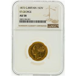 1872 NGC AU58 Great Britain 1 Sovereign St. George Gold Coin