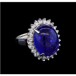 13.98 ctw Tanzanite and Diamond Ring - 14KT White Gold