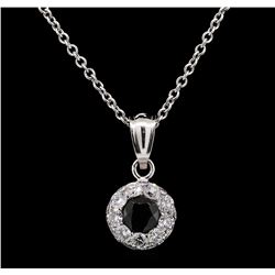 0.45 ctw Black Onyx and Diamond Pendant With Chain - 14KT White Gold