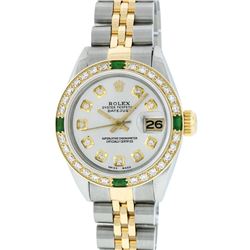 Rolex Two-Tone Diamond and Emerald DateJust Ladies Watch