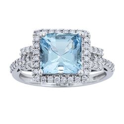 2.15 ctw Aquamarine and Diamond Ring - 14KT White Gold