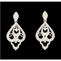 0.10 ctw Diamond Dangle Earrings - 14KT White Gold