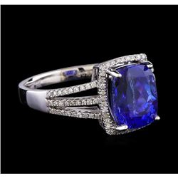 4.07 ctw Tanzanite and Diamond Ring - 14KT White Gold