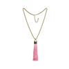 Image 1 : Silk Tassel Square Pendant Necklace - Gold Plated