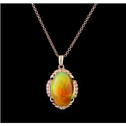 17.30 ctw Opal and Diamond Pendant With Chain - 14KT Rose Gold