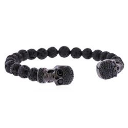 Cozmo Sterling Silver Black Crystal Skull Cuff Bracelet