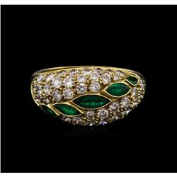 0.52 ctw Emerald and Diamond Ring - 14KT Yellow Gold