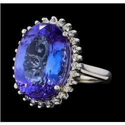 13.30 ctw Tanzanite and Diamond Ring - 14KT White Gold