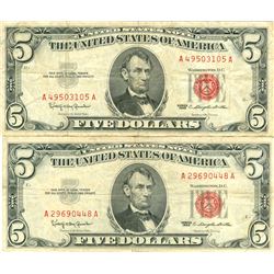 1963 $5 VG/XF Red Seal Note Lot of 2