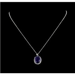 13.79 ctw Sapphire and Diamond Pendant With Chain - 14KT White Gold