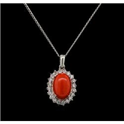 14KT White Gold 4.16 ctw Coral and Diamond Pendant With Chain