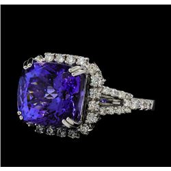 9.62 ctw Tanzanite and Diamond Ring - 14KT White Gold