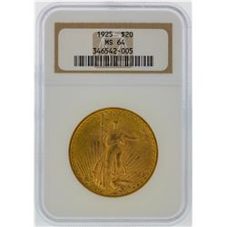 1925 NGC MS64 $20 St. Gaudens Double Eagle Gold Coin