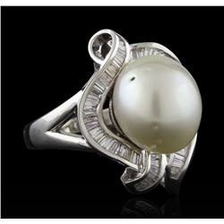 Pearl and Diamond Ring - 18KT White Gold