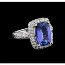 3.95 ctw Tanzanite and Diamond Ring - 14KT White Gold