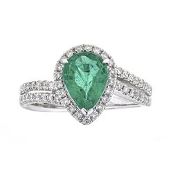 1.38 ctw Emerald and Diamond Ring - 18KT White Gold