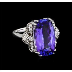 10.50 ctw Tanzanite and Diamond Ring - 14KT White Gold