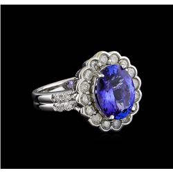 4.04 ctw Tanzanite and Diamond Ring - 14KT White Gold