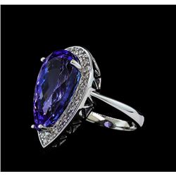 11.34 ctw Tanzanite and Diamond Ring - 14KT White Gold