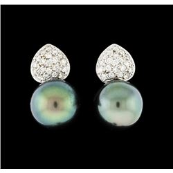 Pearl and Diamond Earrings - 14KT White Gold