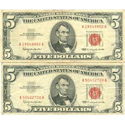 1963 $5 VG/XF Red Seal Note Lot of 2