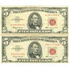 Image 1 : 1963 $5 VG/XF Red Seal Note Lot of 2