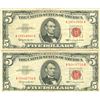 Image 1 : 1963 $5 VG/XF Red Seal Note Lot of 2